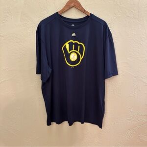 Majestic Brewers Navy Blue Tee with Ball in Glove Logo